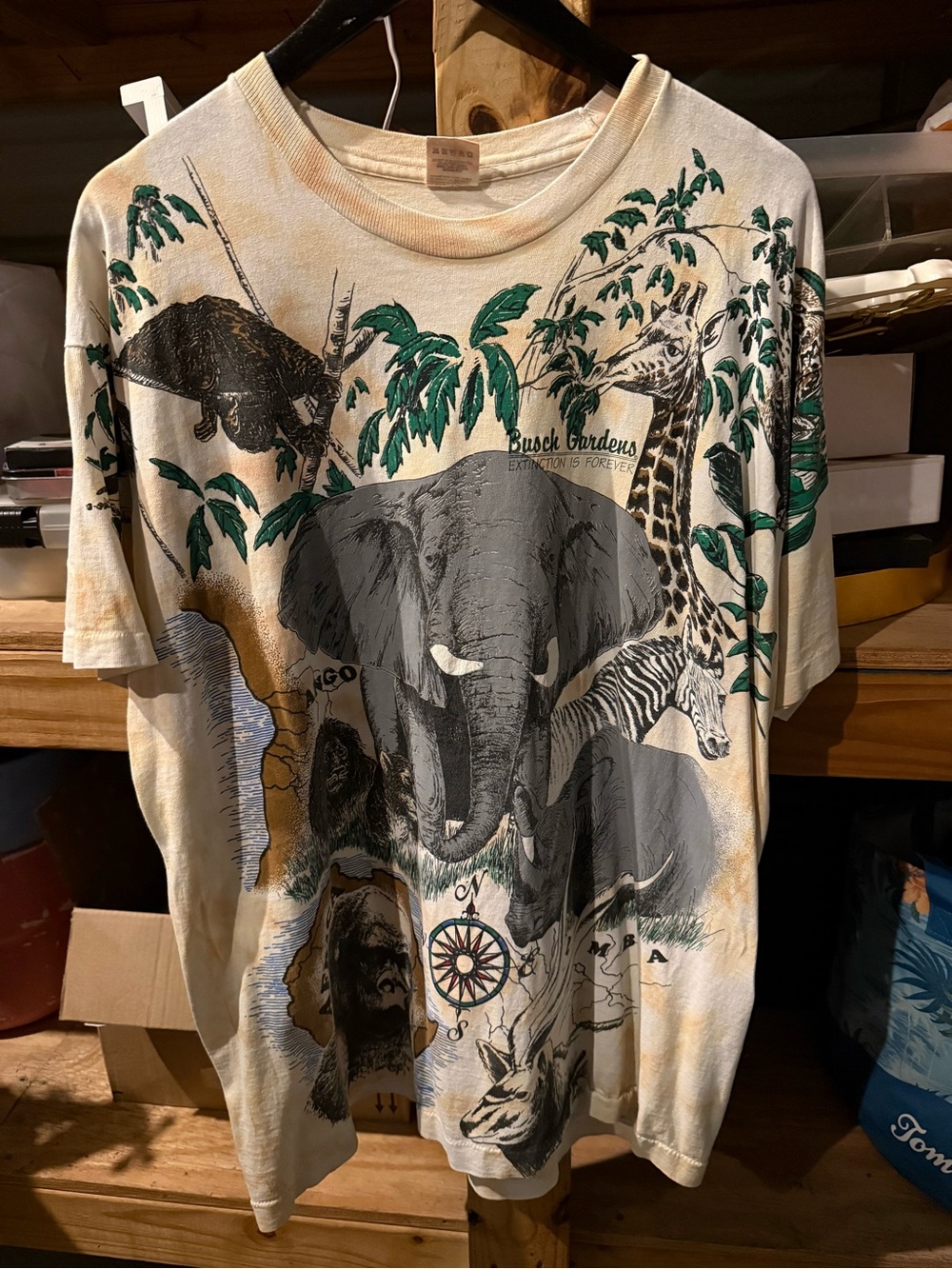Safari Animals Graphic Tee - Beige with Green & Gray